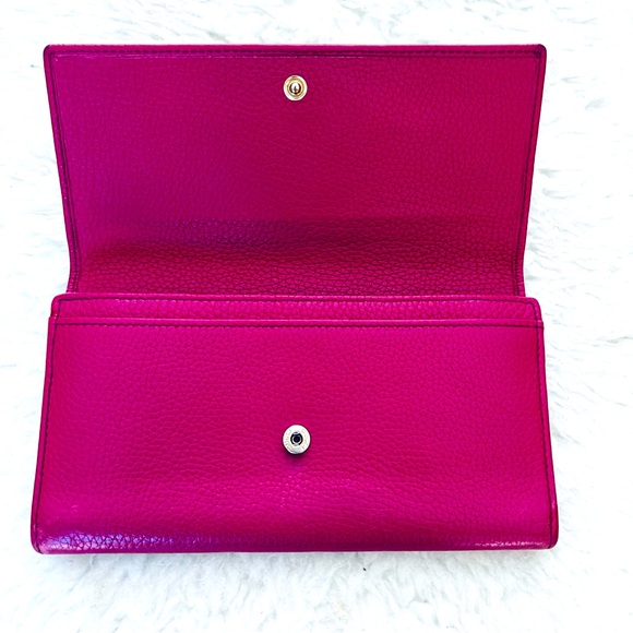 Gucci GG Logo Grain Leather Magenta/Dark Pink Long Wallet - Picture 2 of 16